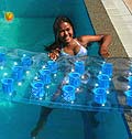 Narh: Unlike many Thais Narh is actually a keen swimmer.
  But an inflated mattress is sometimes easier.